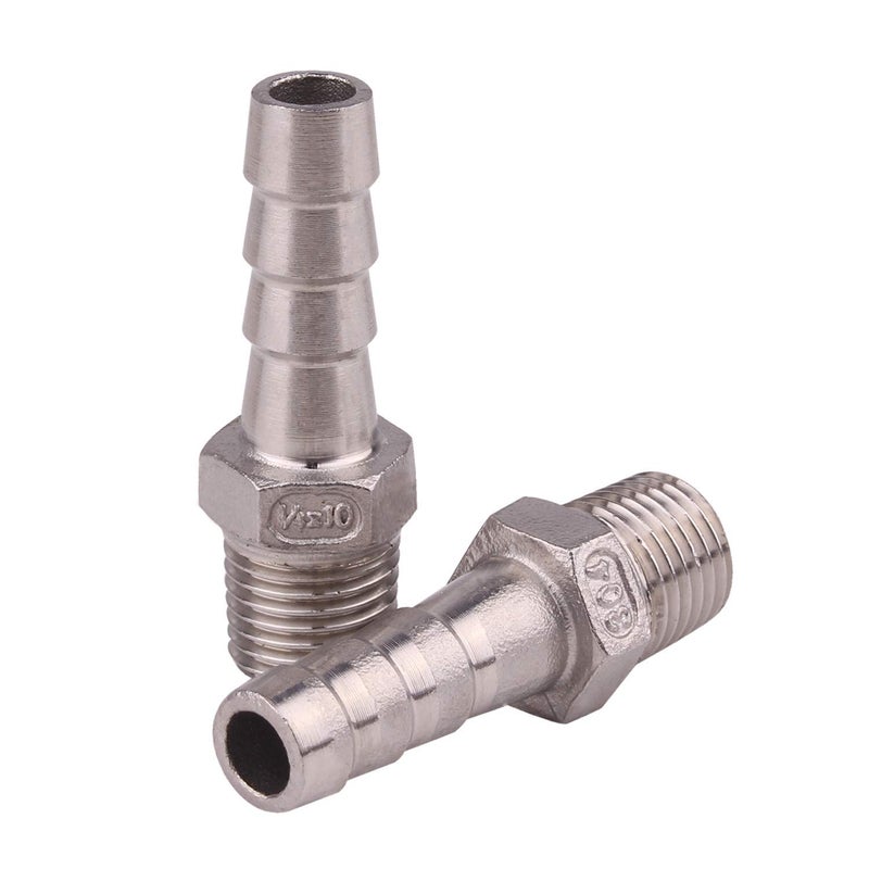 DERNORD Stainless Steel 3/8"" Hose Barb x 1/4"" NPT Male - Home Brew Pipe Fitting Pack of 2 - Image 1